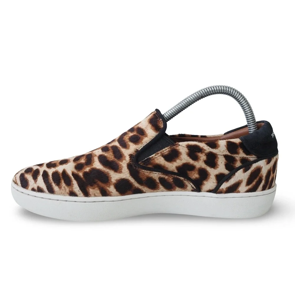 Tory Burch Leopard Print Calf Hair Slip-on Sneakers Womens 8.5M Skater Shoes‎